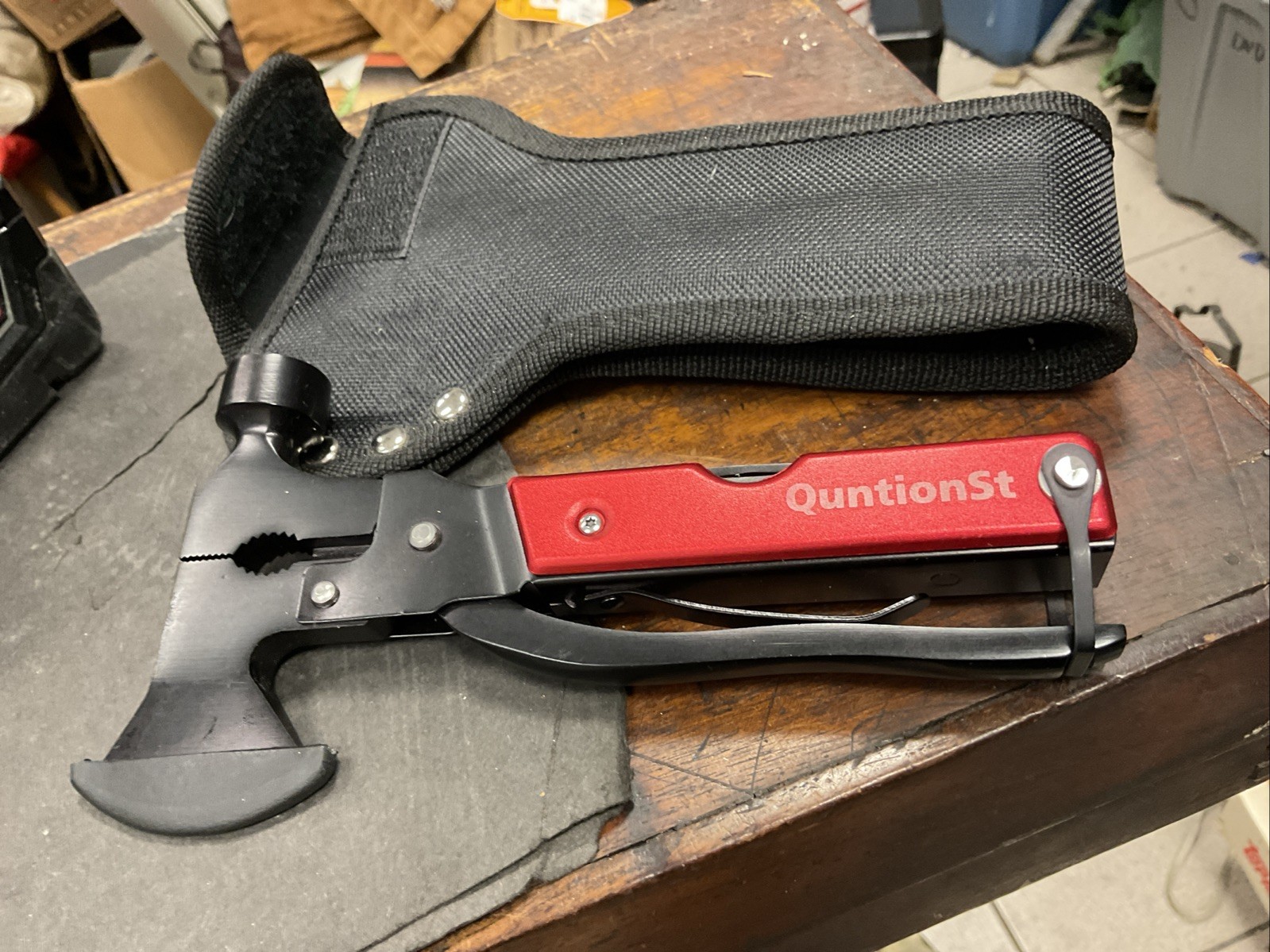 NEW Quntionst 16-In-1 Camping Emergency Survival Multitool + Sheath BLACK & RED