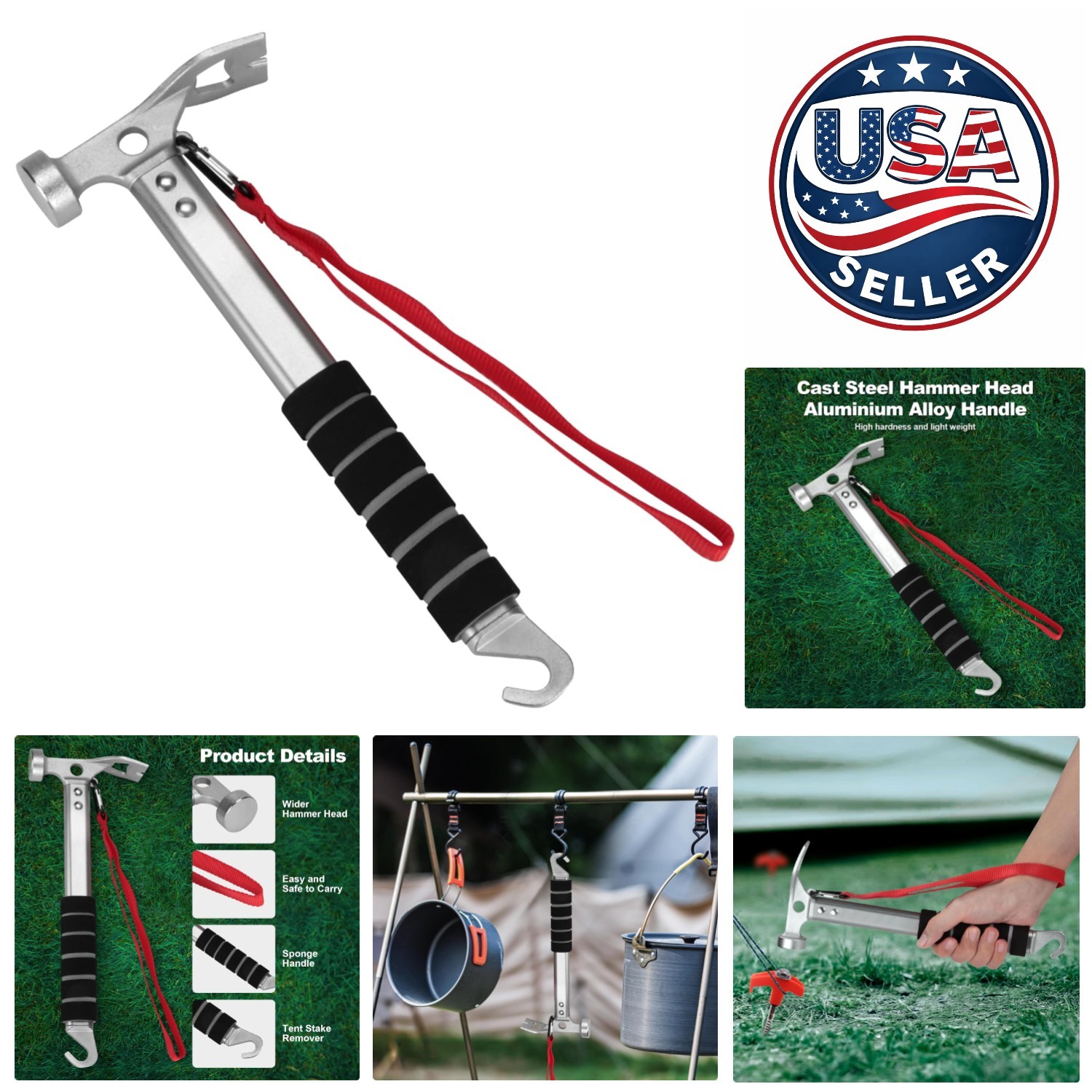 Durable Aluminum Tent Stake Hammer with Puller – Lightweight & Ergonomic Design