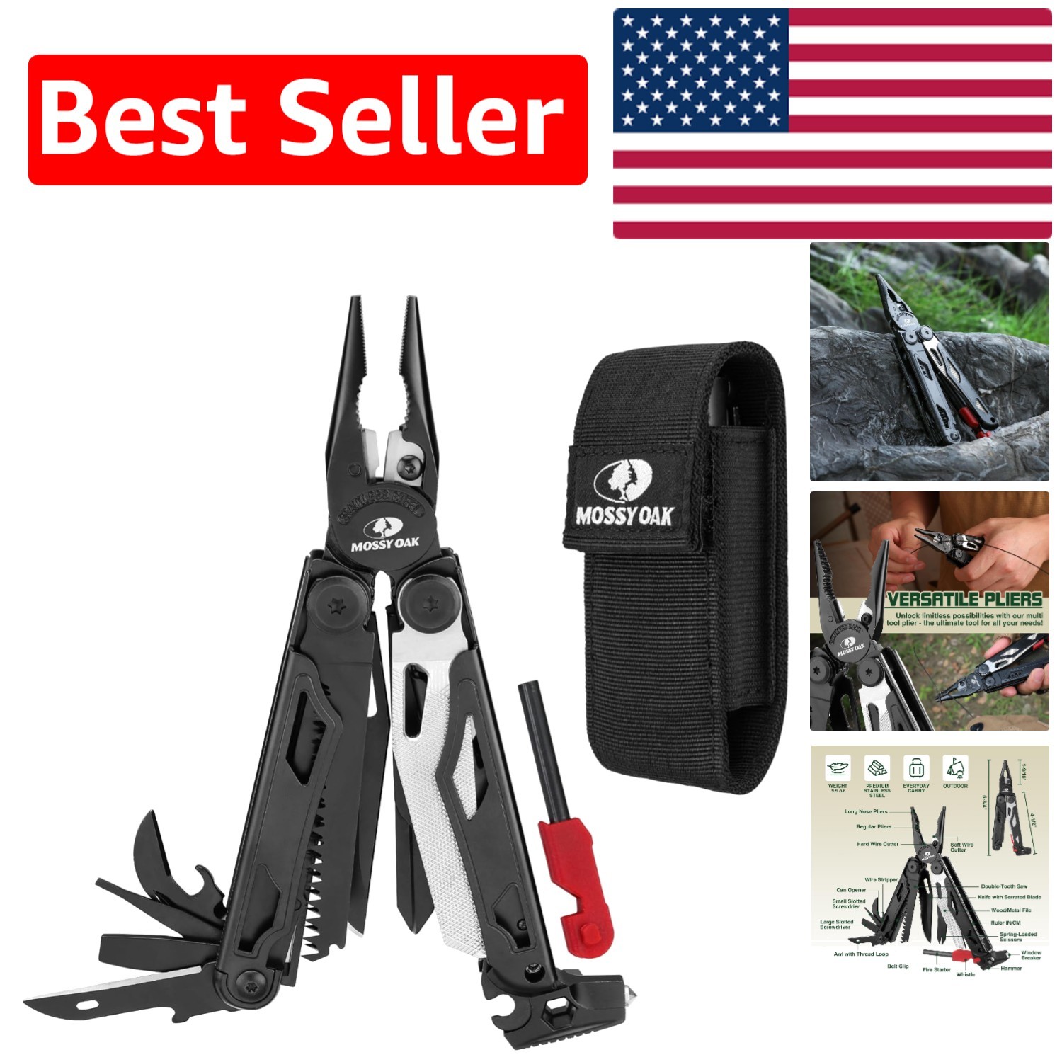 Ultimate 19-in-1 Survival Multitool: Stainless Steel Pliers with Window Breaker