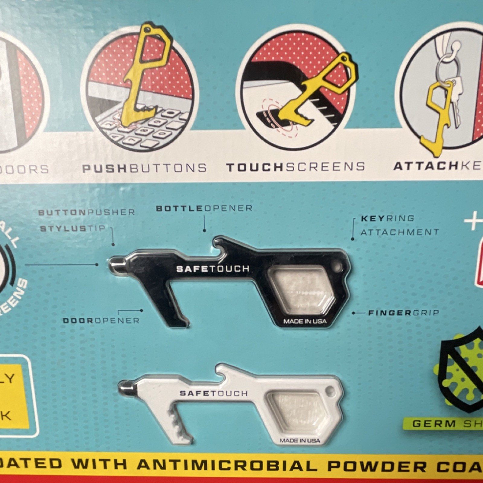 SafeTouch Multi-Tool 2 Pack Antimicrobial Powder Coat Button Pusher Opener