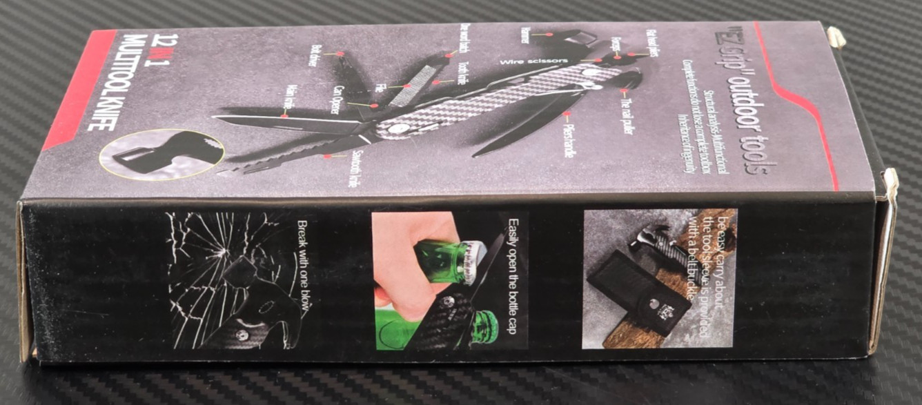 EZ Grip 12 in 1 Multitool Hammer Knife Pliers Saw Screwdriver CarbonFiber Design