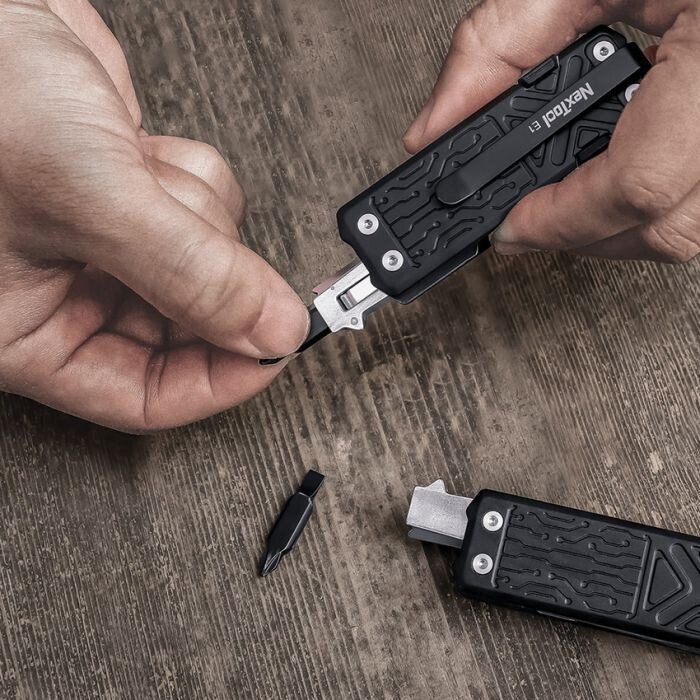 NexTool E1 Pocket Tool 9 Integrated Tools w/Black Aluminum Handles 2.88″ Closed