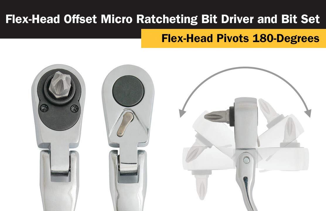11212 41/8inch Flexhead Offset Micro Ratcheting Bit Driver And Bit Set