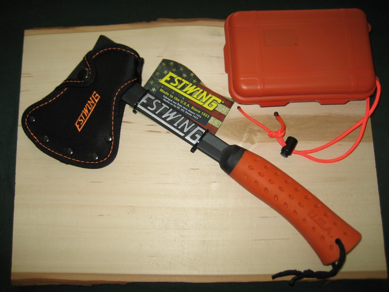 ESTWING CAMPER’S 14″ AXE/HATCHET PLUS LOGGER’S SHARPENER KIT IN STURDY ABS CASE