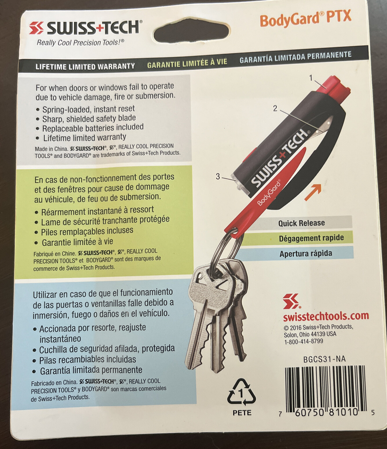 Swiss+Tech BodyGard PTX 3 in 1 Auto Emergency Tool (BGCS31-NA)