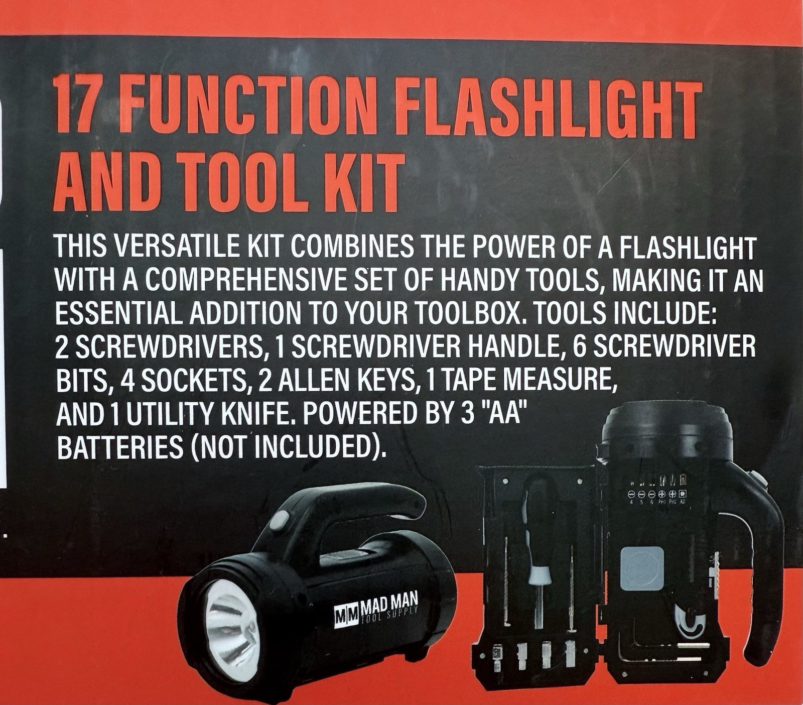 Mad Man 17-Function Flashlight Tools Kit Multi-Tool Set Handyman Camping New