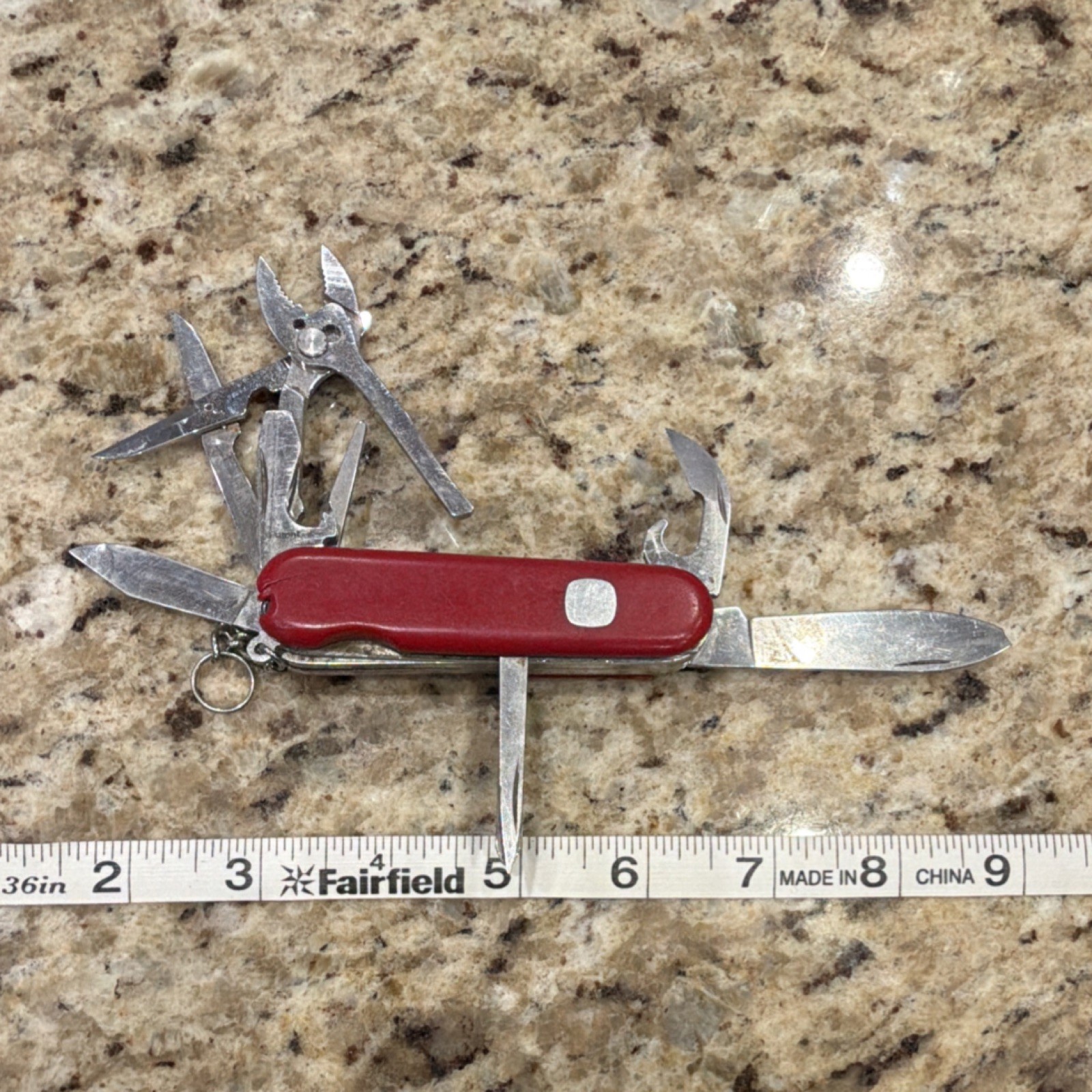 Wenger Multi-Tool Red Stainless Steel Knife Scissors Pliers Opener Can Opener