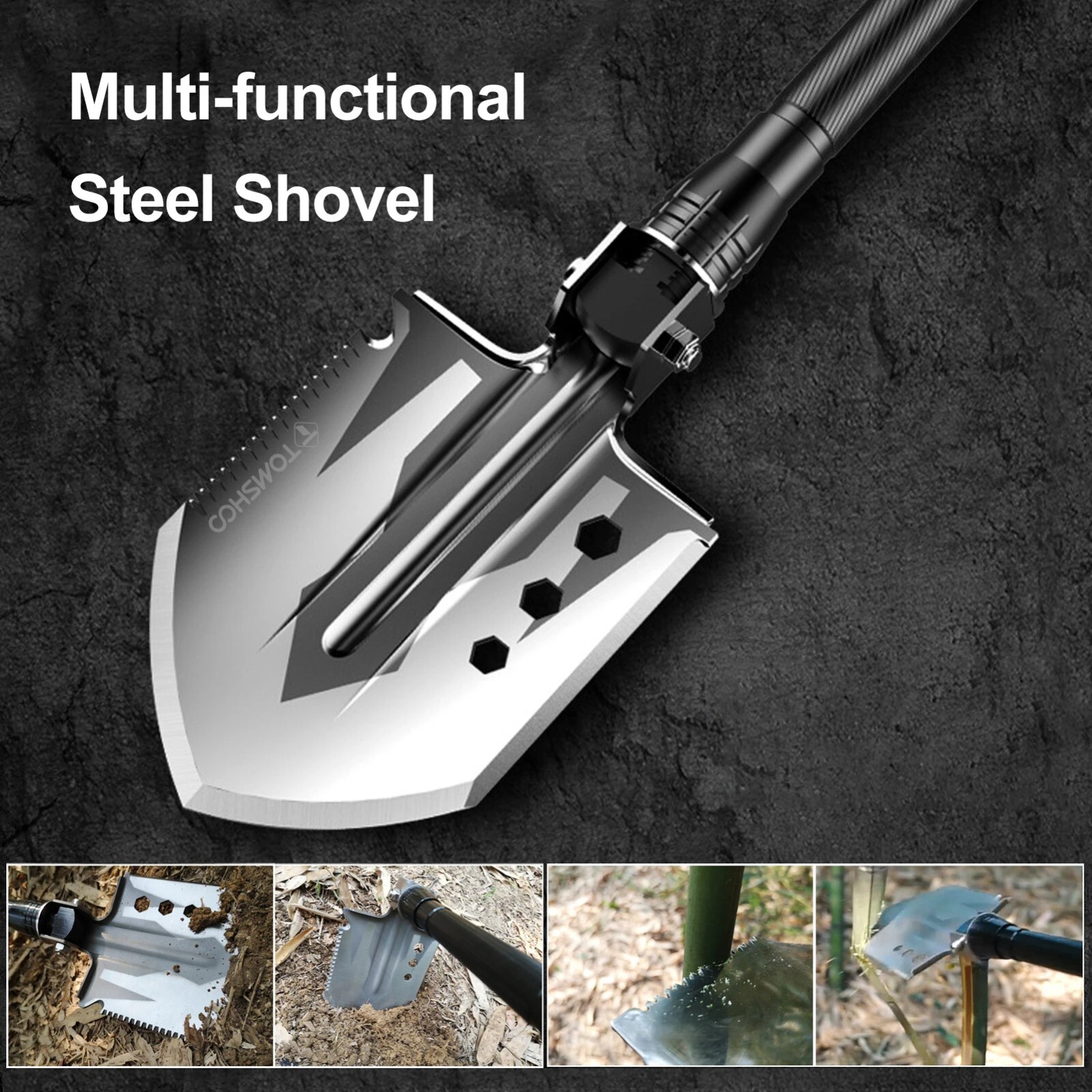 Multifunction Spade Shovel Hoe Pick Survival Tool Knife Saw Camping Army Axe