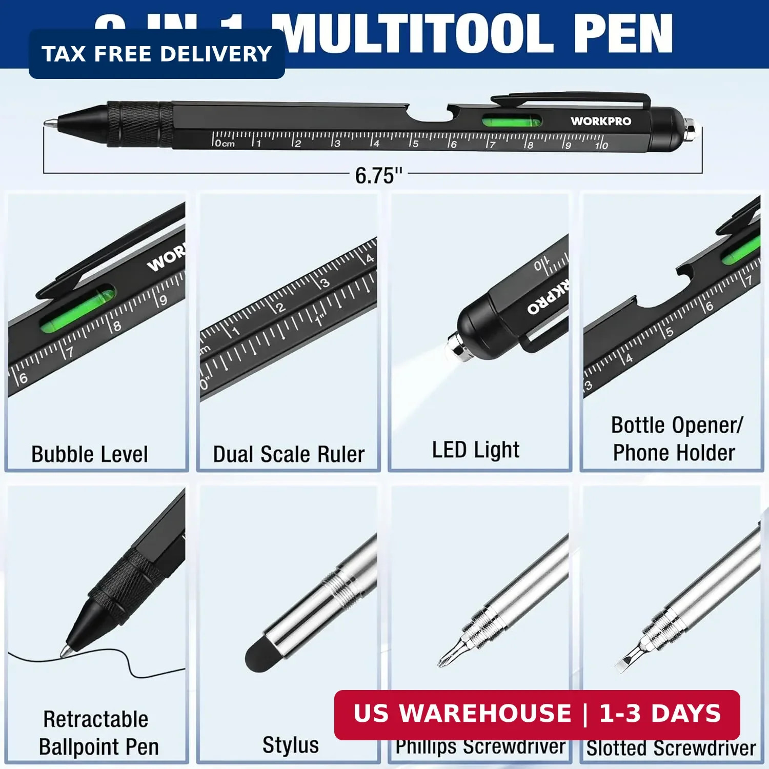 WORKPRO Father’s Day Gifts for Men, 9 Functions Multi-tool Pen Set, Birthday Gif