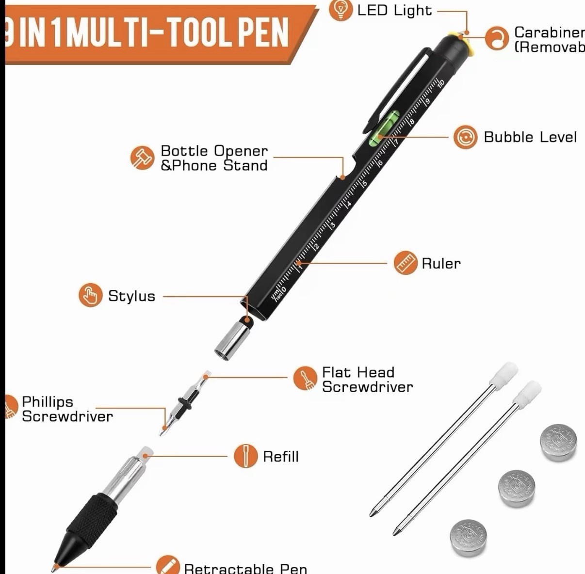 Compact 9-in-1 Multitool Pen with LED Light – Exceptional Gift for Any Occasion