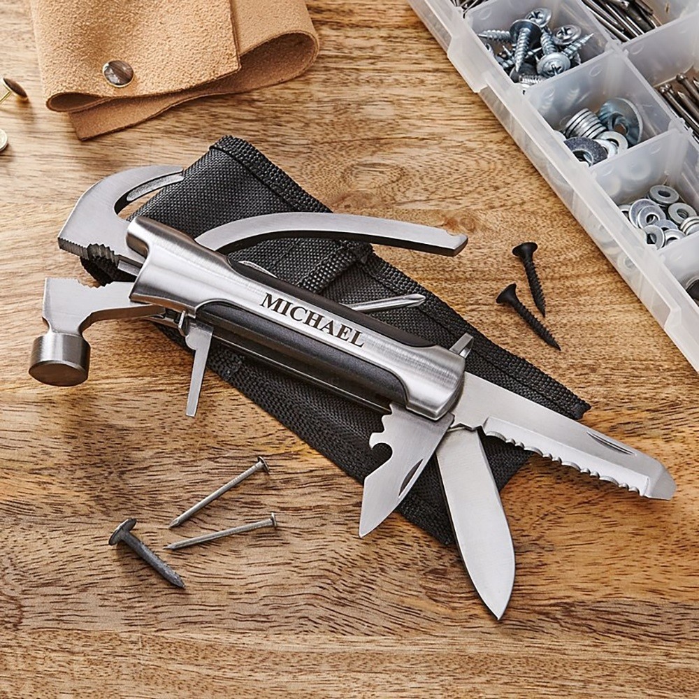 Personalized 15in1 Multi Tool Stainless Steel Hammer Pliers Pocket Knife w Pouch