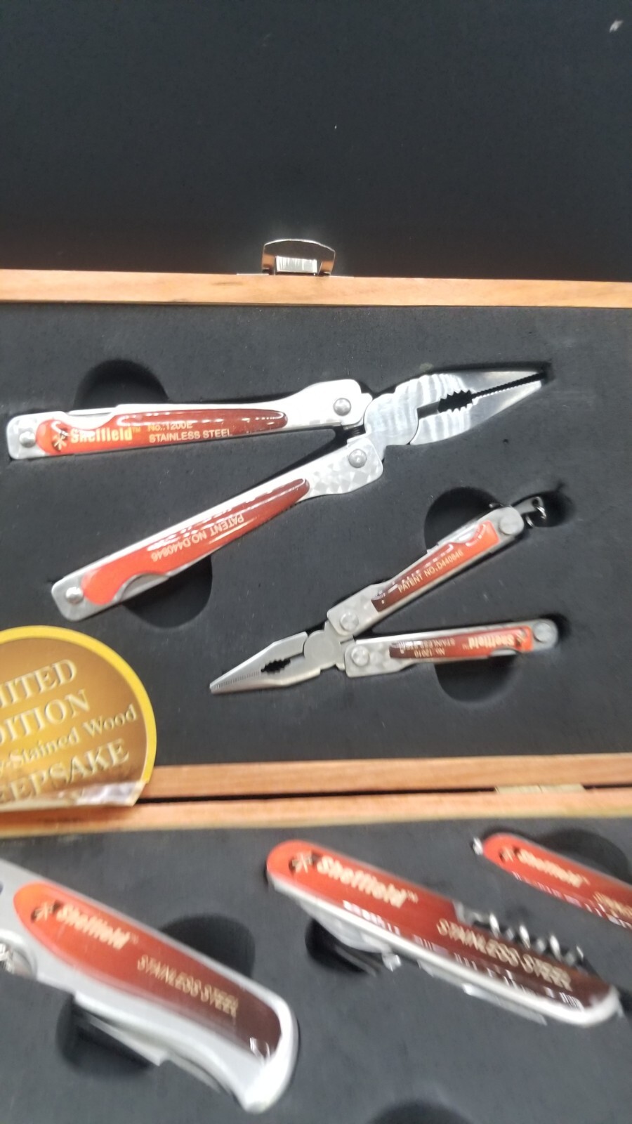 Sheffield 6 Piece Multi Function Tool Kit Limited Edition Cherry Stained Woodbox