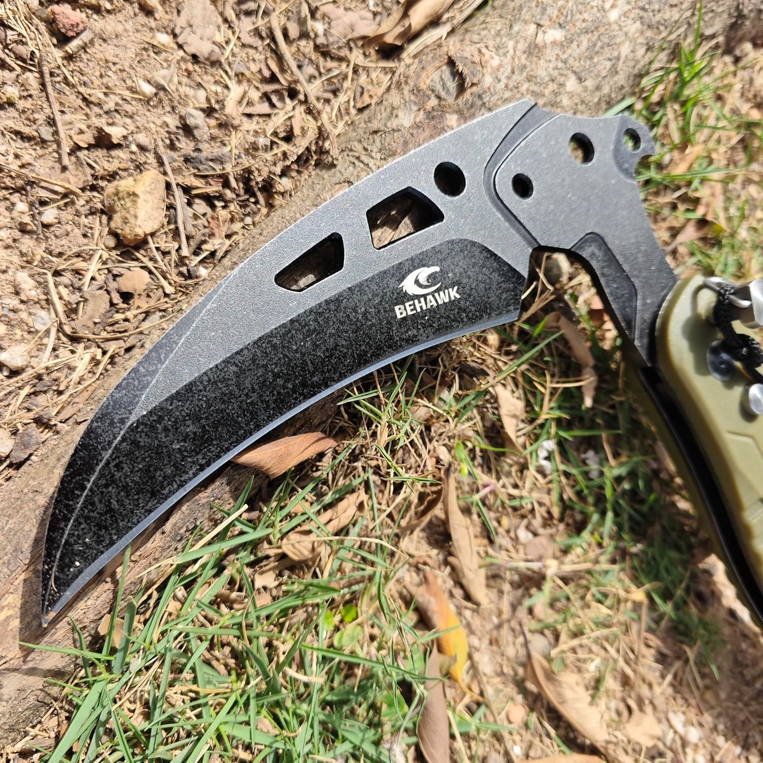 Folding Sickle Knife With Sheath, Quick Release Tactical Survival Tool with Safe