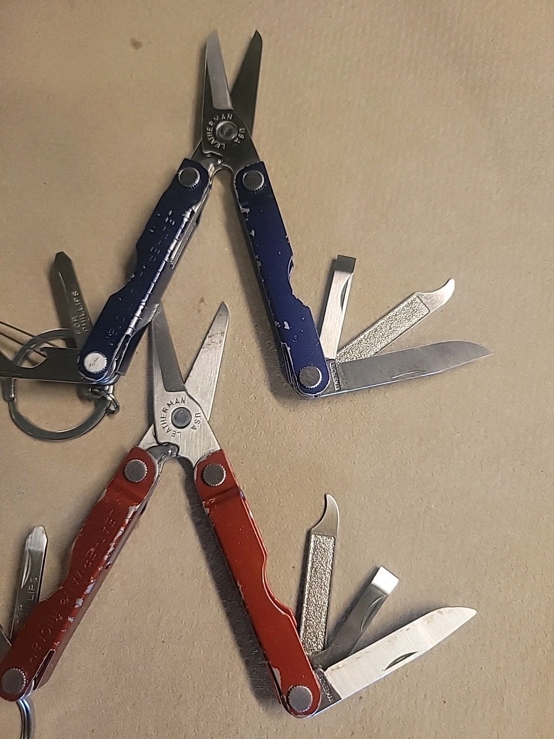 2 Leatherman Micra Multi Tool Blue Red Good Condition All Working Tools Lot C