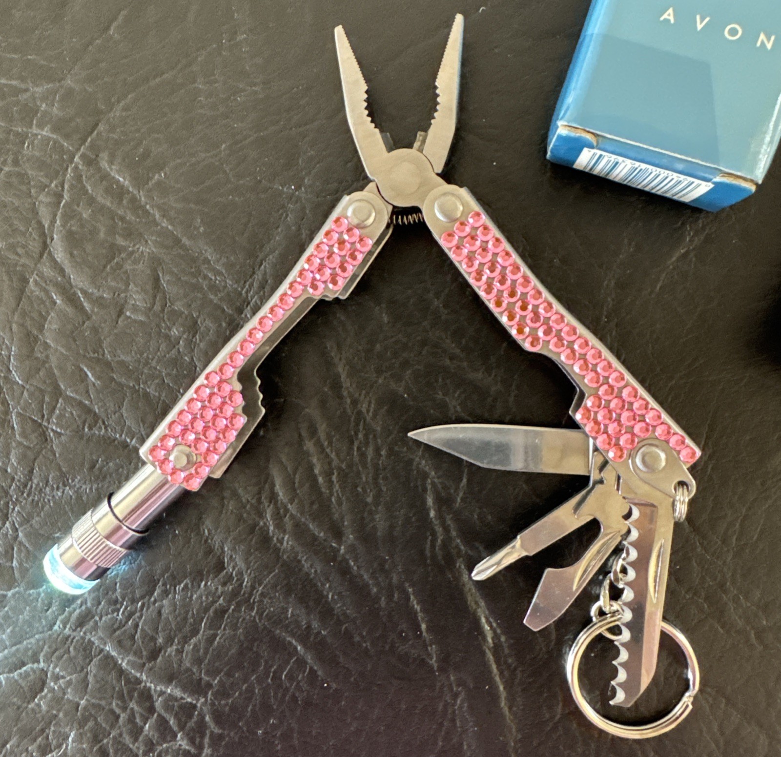 Avon Pink Bejeweled Multi Tool With Light NIB WORKS