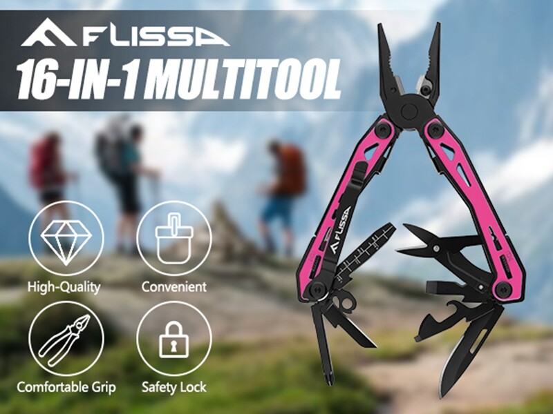 FLISSA 16-in-1 Multi Tool Pliers Self-locking Multipurpose Stainless Steel Knife