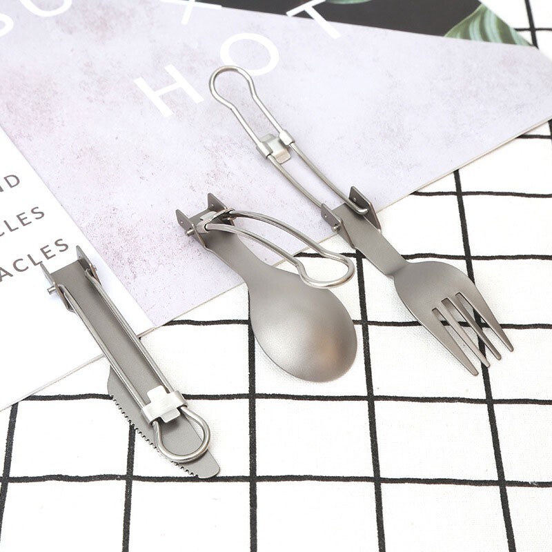 Titanium Folding Spork Spoon Knife Three-piece Sets Portable EDC Outdoor Camping