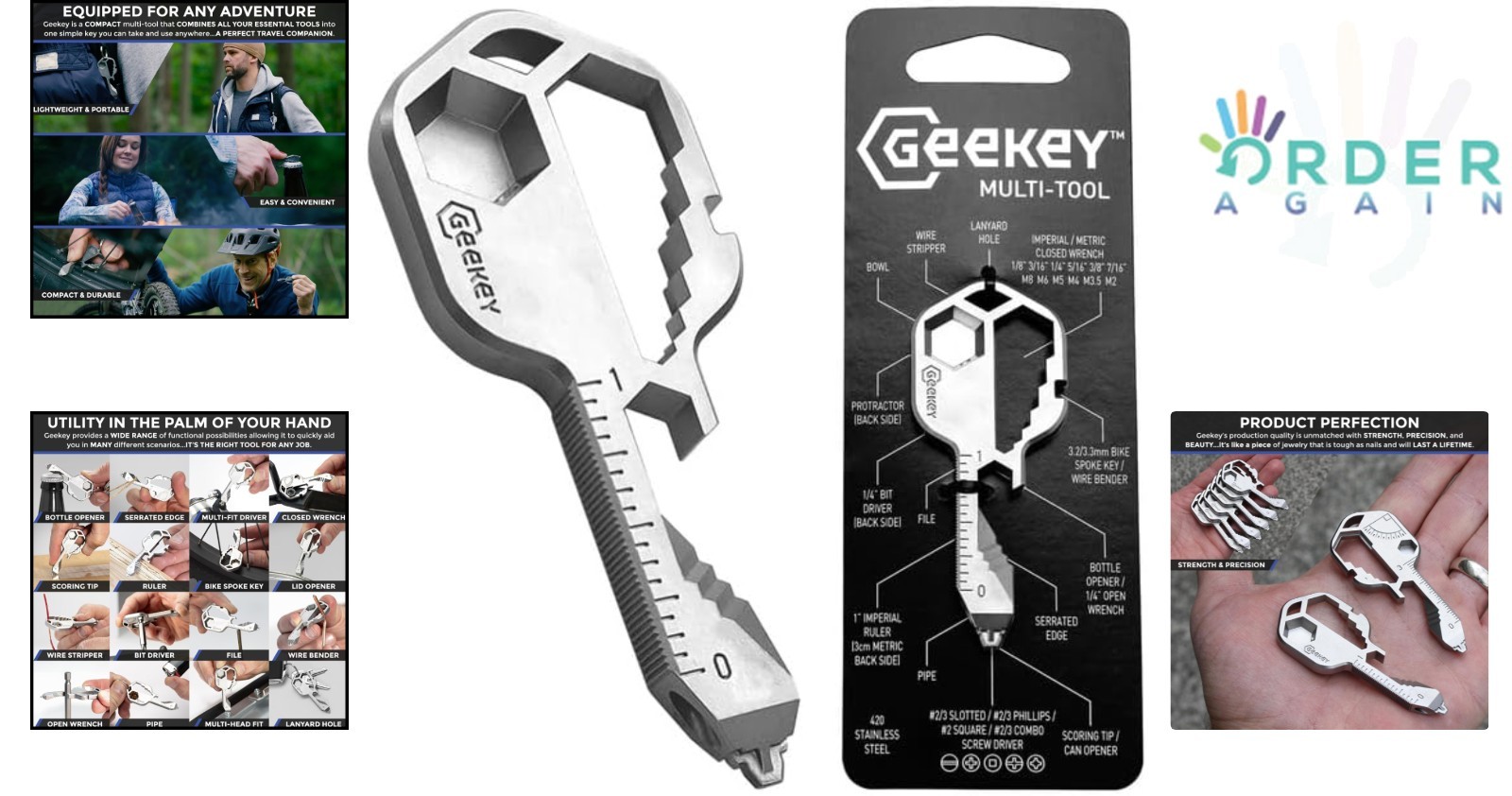 Keychain Multitool Stainless Steel 16+ Functions Bottle Opener Travel EDC
