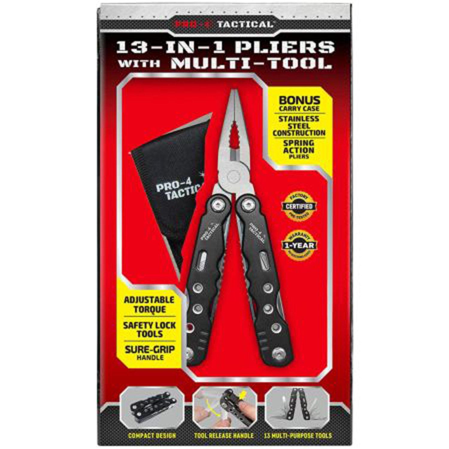 Pro-4 Tactical 13-in-1 Multi-Tool Pliers With Bonus Carrying Case
