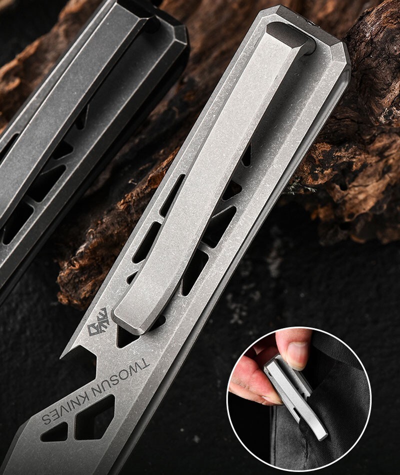 TWOSUN Titanium Alloy Hollow Out Pry Bar Crowbar Opener Pocket EDC Multi Tools