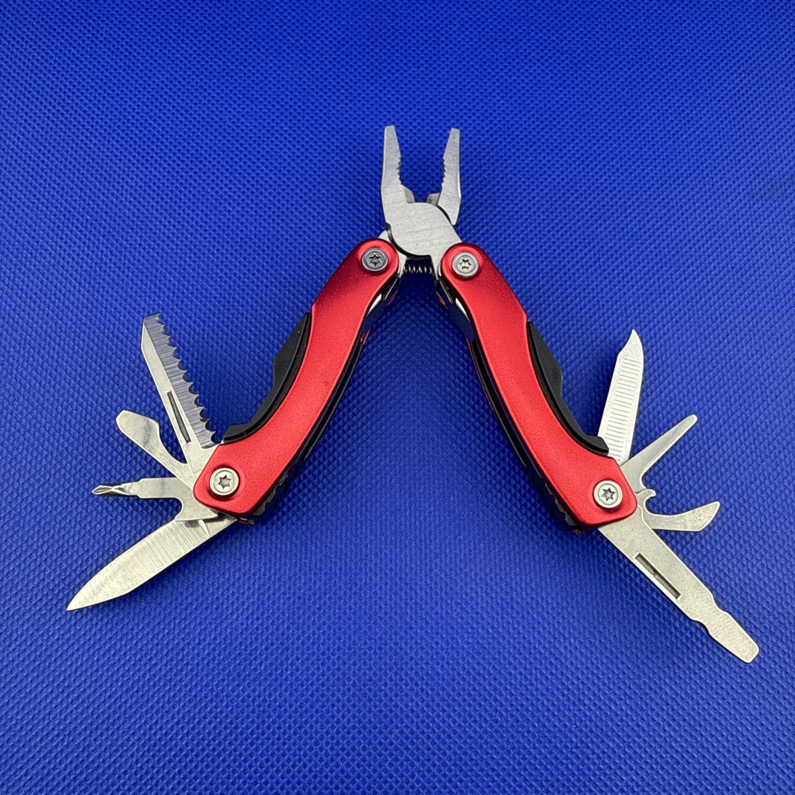 9 Function RED Keychain Pocket Multitool Multi Tool w/ Pliers Knife Screwdriver