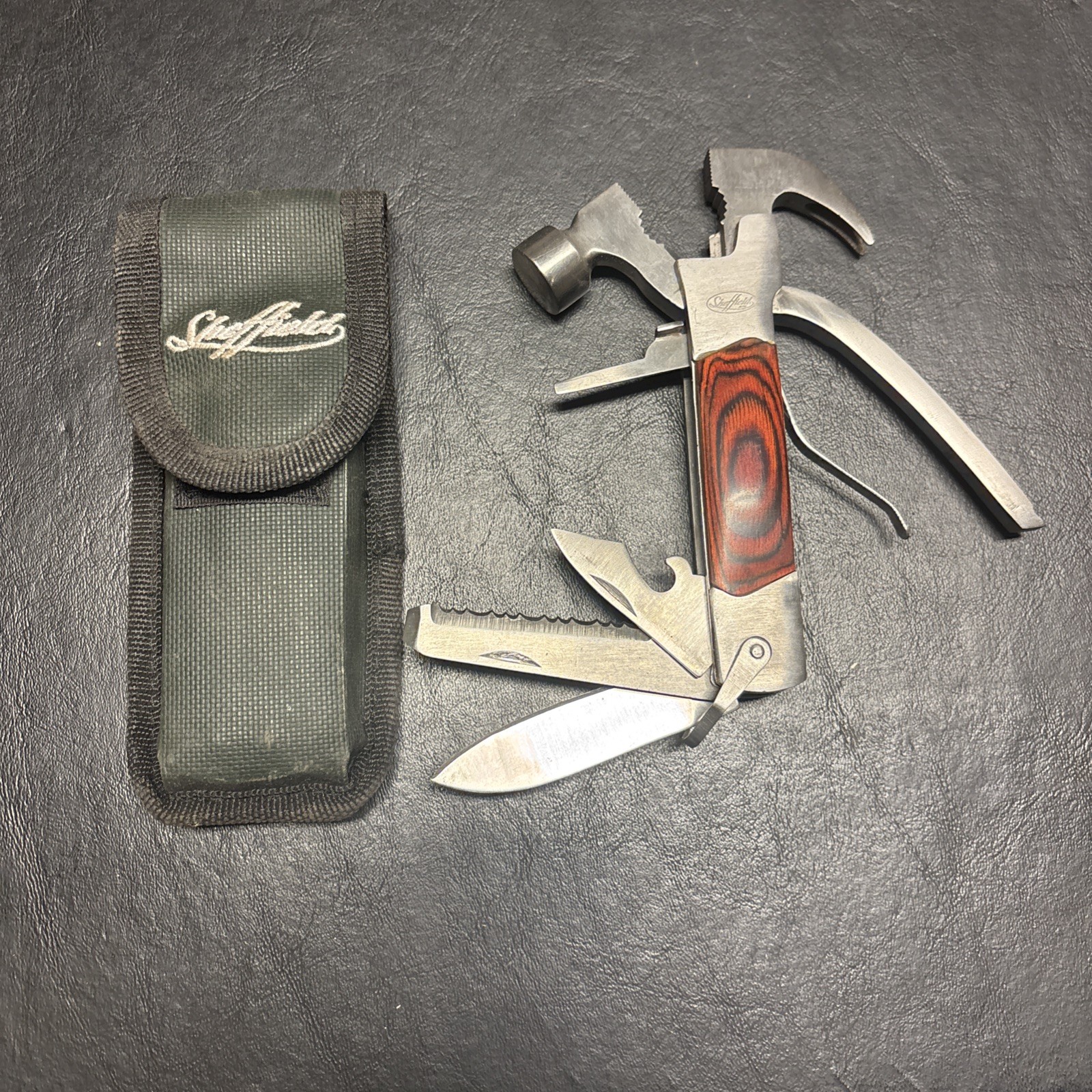 SHEFFIELD TOOLS, Hammer-Multi-tool. 14-in-1. Stainless & Wood. Nice.