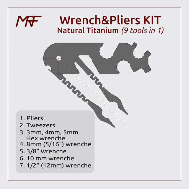 MRF Universal 4.0 TOOL KIT wrench and pliers Natural Titanium 9 tools in 1