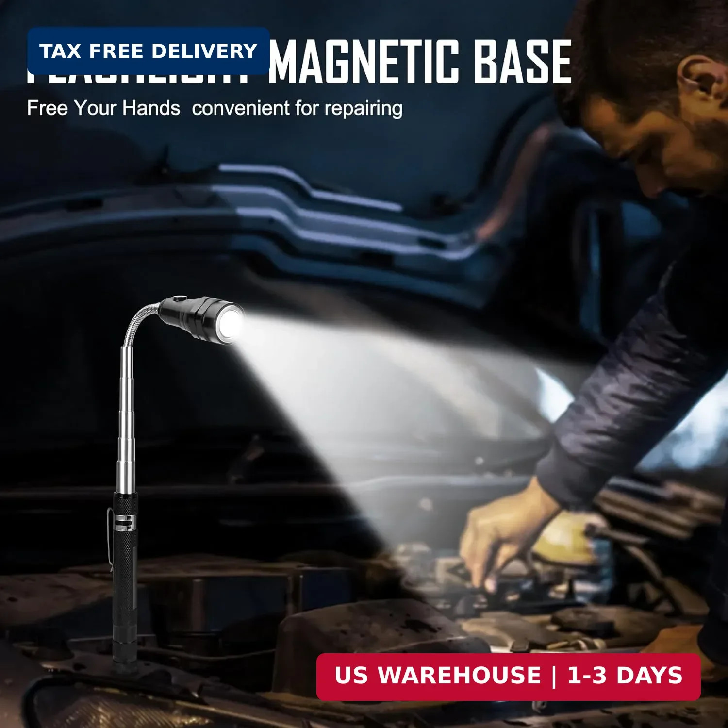 Magnetic Flashlight Fathers Day Dad Gifts for Men: Extendable Magnet Pickup Tool