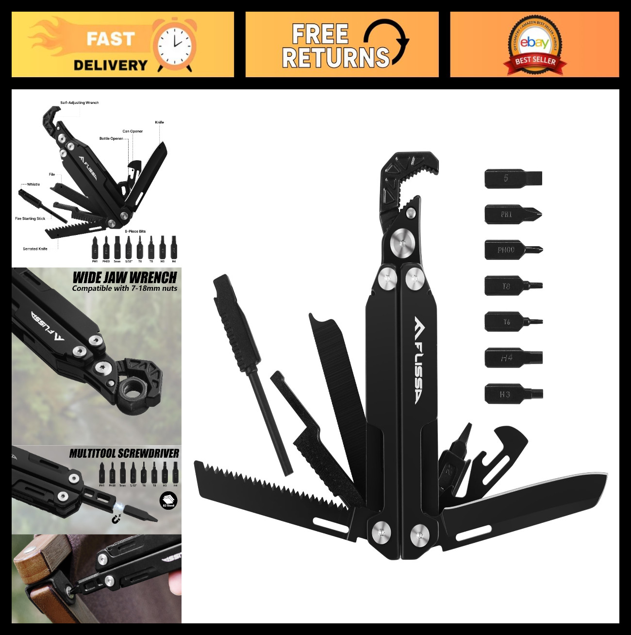 16-in-1 Multitool Wrench – EDC Pocket Tool with Knife, Screwdriver, Saw & File f