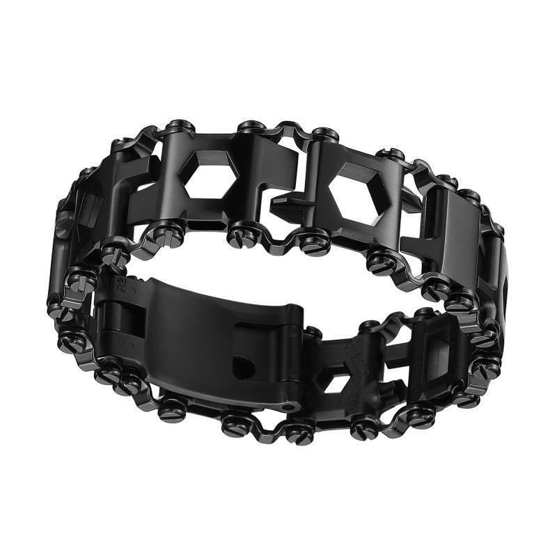 Pulsera multifuncional de acero inoxidable para acampar (negro estrecho)
