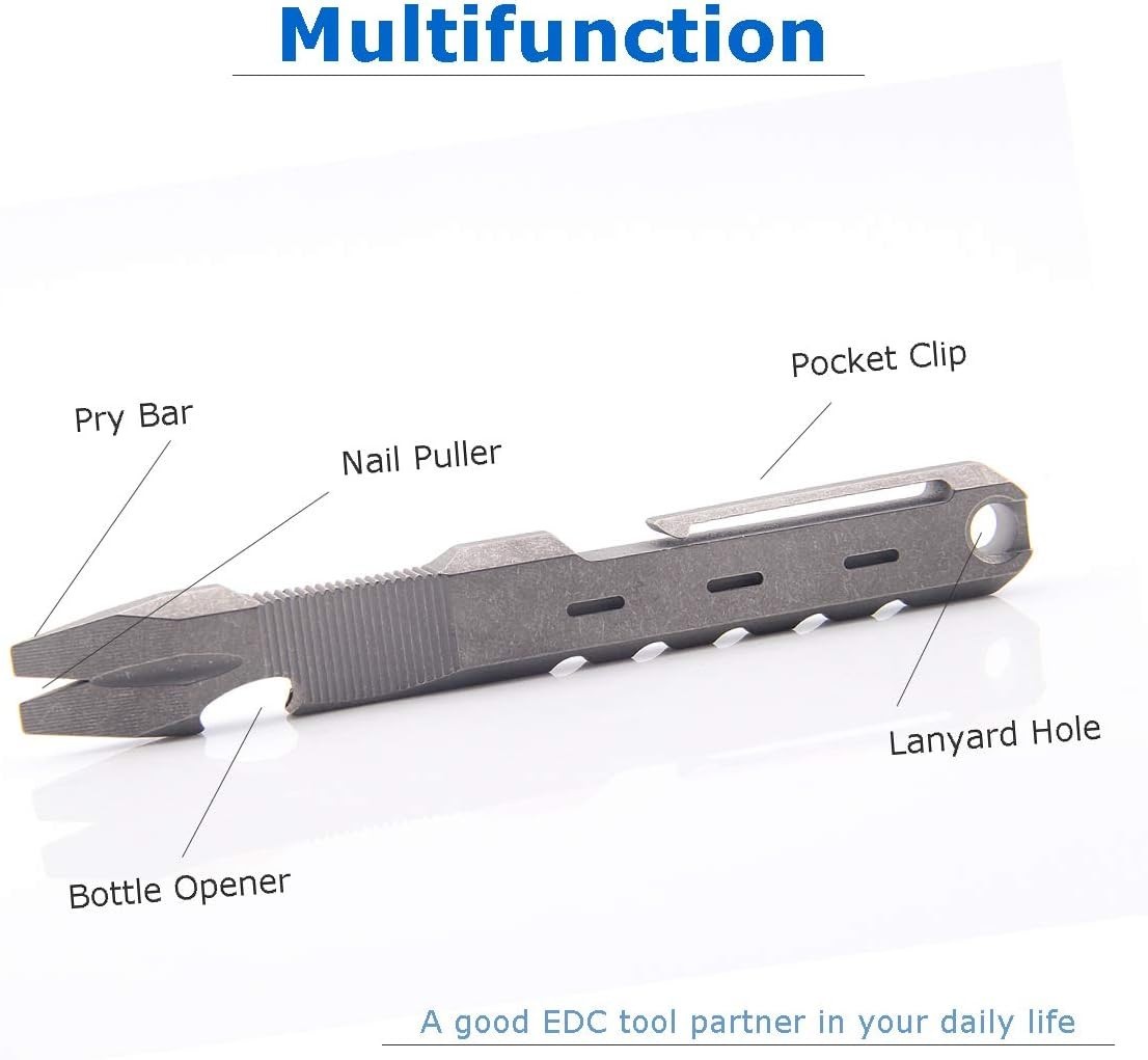 Titanium EDC Pry Bar with Nail Puller Bottle Opener Function with Pocket Clip