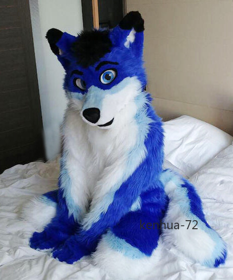 2022 Long Fur Husky Dog Fox Mascot Costume Fursuit Halloween Suit Cosplay 65#