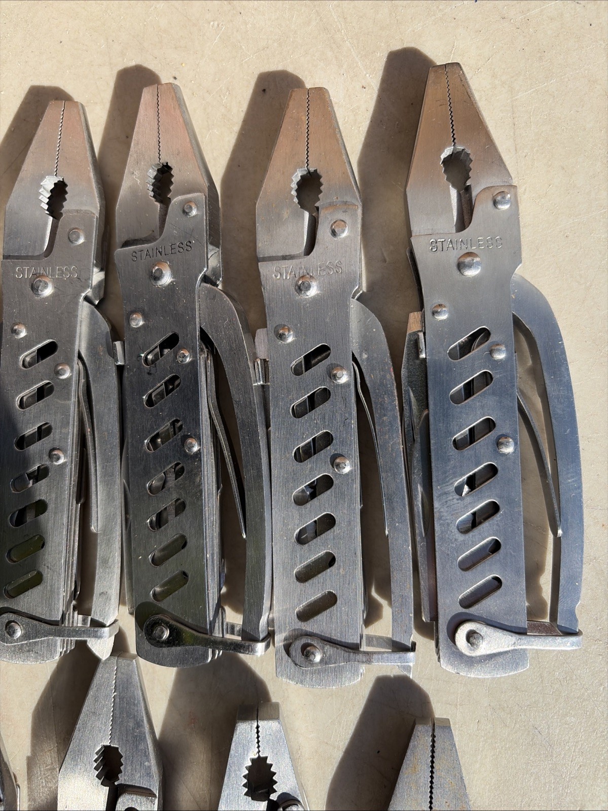 Lot Of 9 All Stainless Steel Pliers Multi Tool