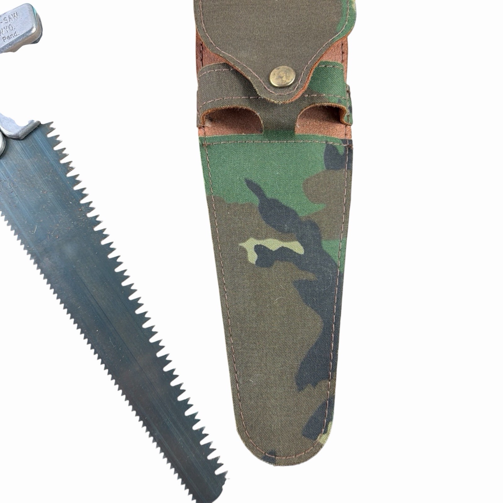 Rocky Mountain Pac Saw Dubois WYO. with Camo Sheath Camping Hunting GUC