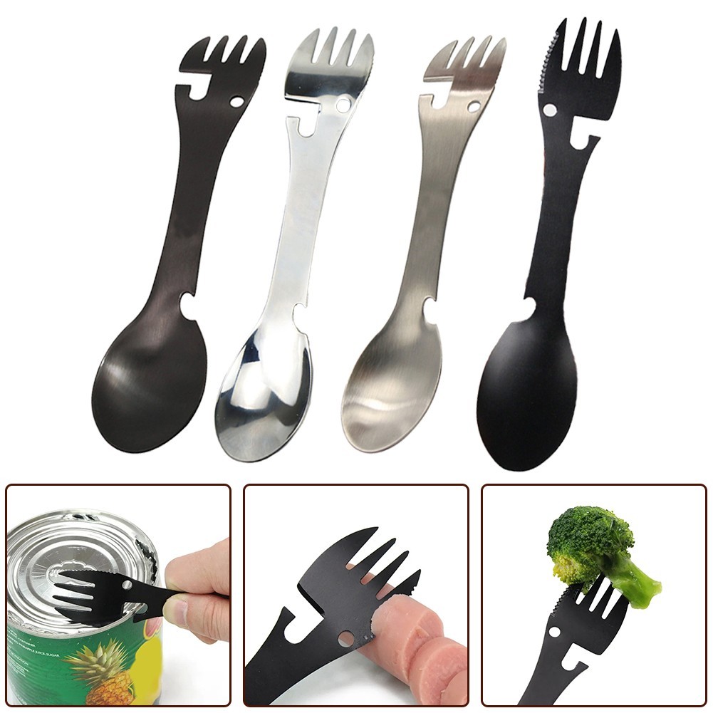 Multifunctional Camping Fork Spoon 5 in 1 Tool Rust resistant Stainless Steel