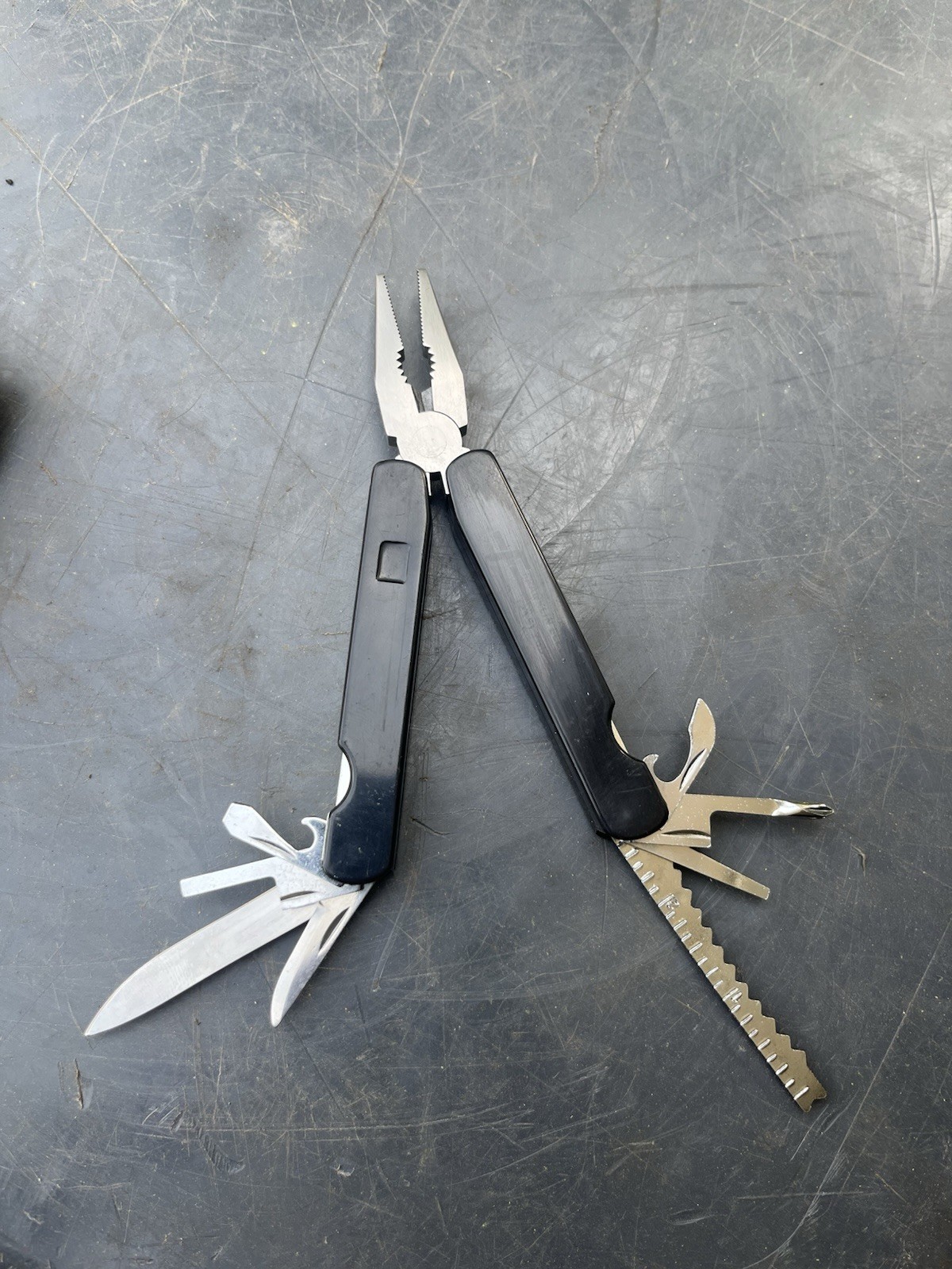 Multitool Stainless Steel Pliers W/ Black Handle And Multitool Pocketknife Black