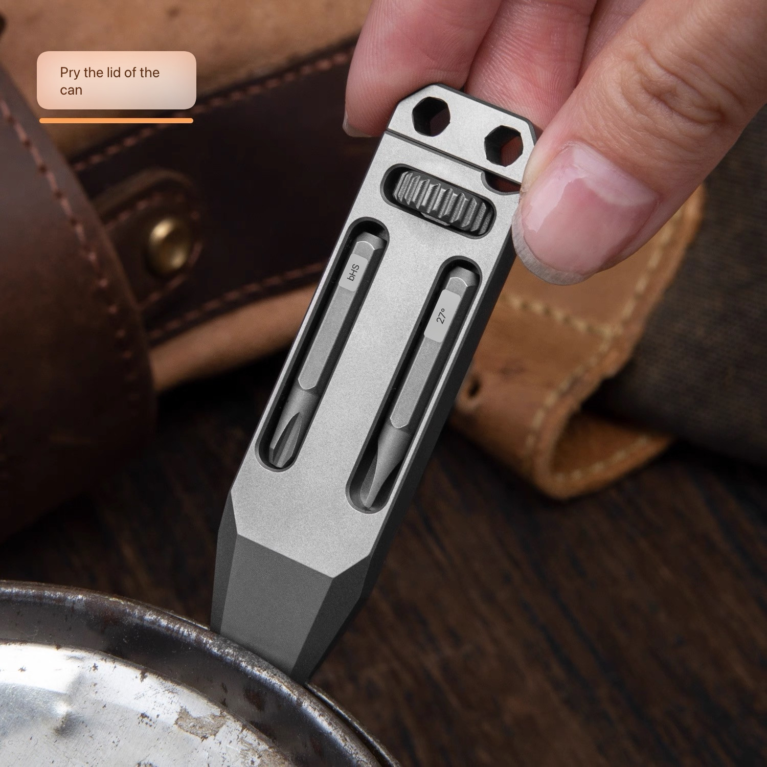 EDC Titanium Alloy Multi Tools Adjustable Wrench Pocket Pry Bar Crowbar w/ Bits