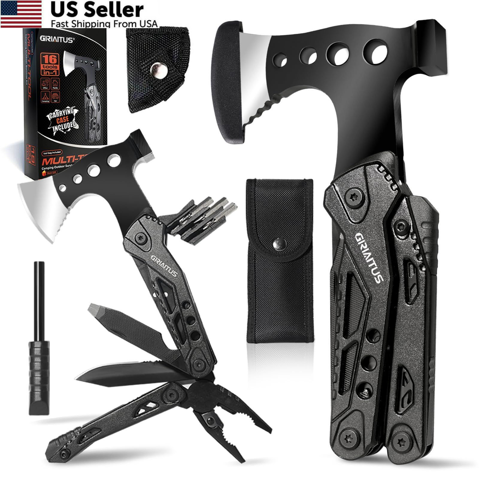 Camping Essentials Multitool Accessories Gifts for Men 16 in 1 Black