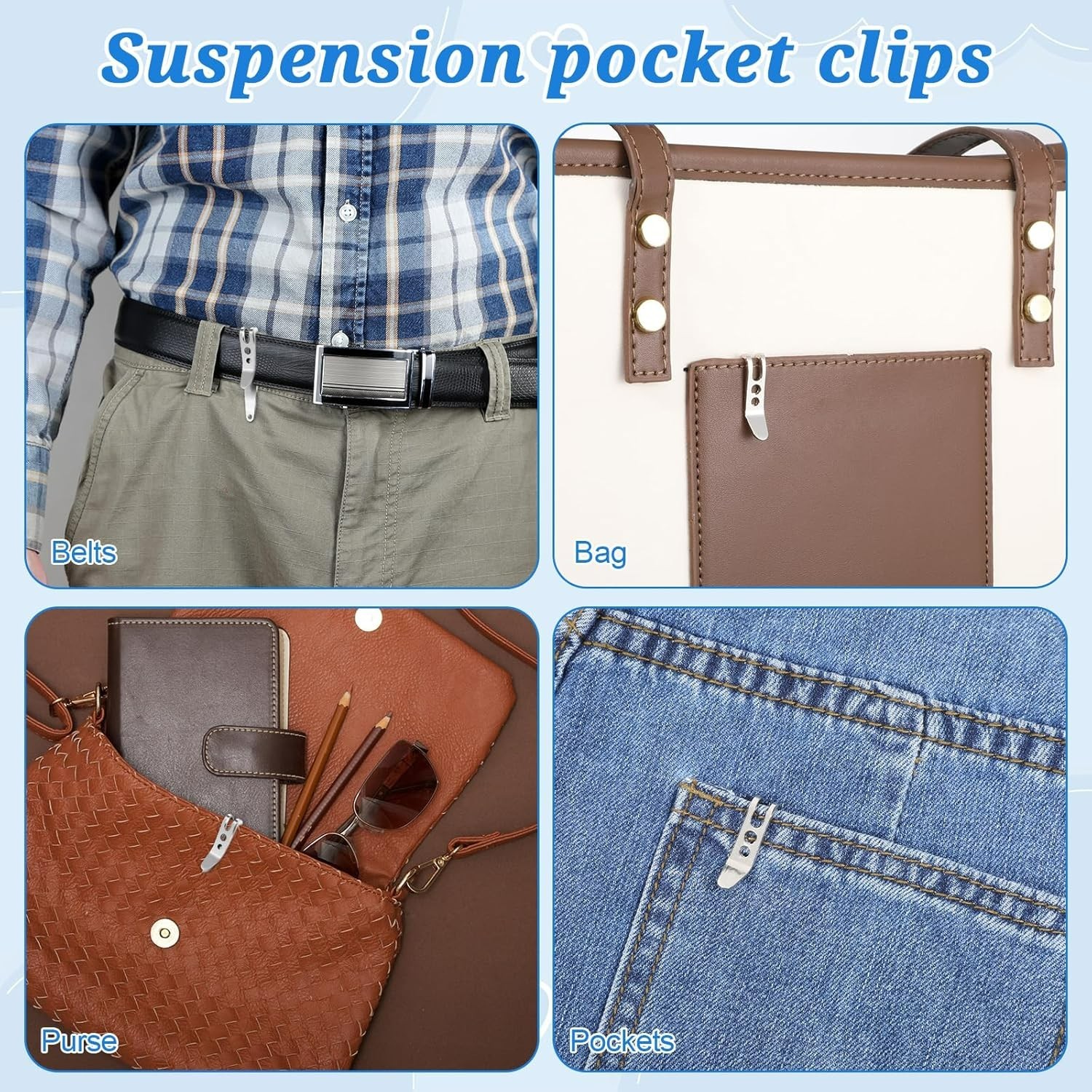 5 Pack Deep Carry Pocket Clip with Keychain, Heavy Duty Stainless Steel Multi…
