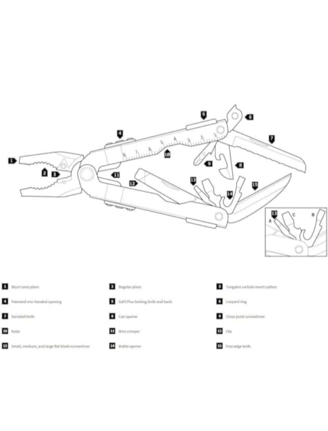 Gerber Gear Multi-Plier 600 Blunt Nose Multitool with 14 Tools – Includes Knife