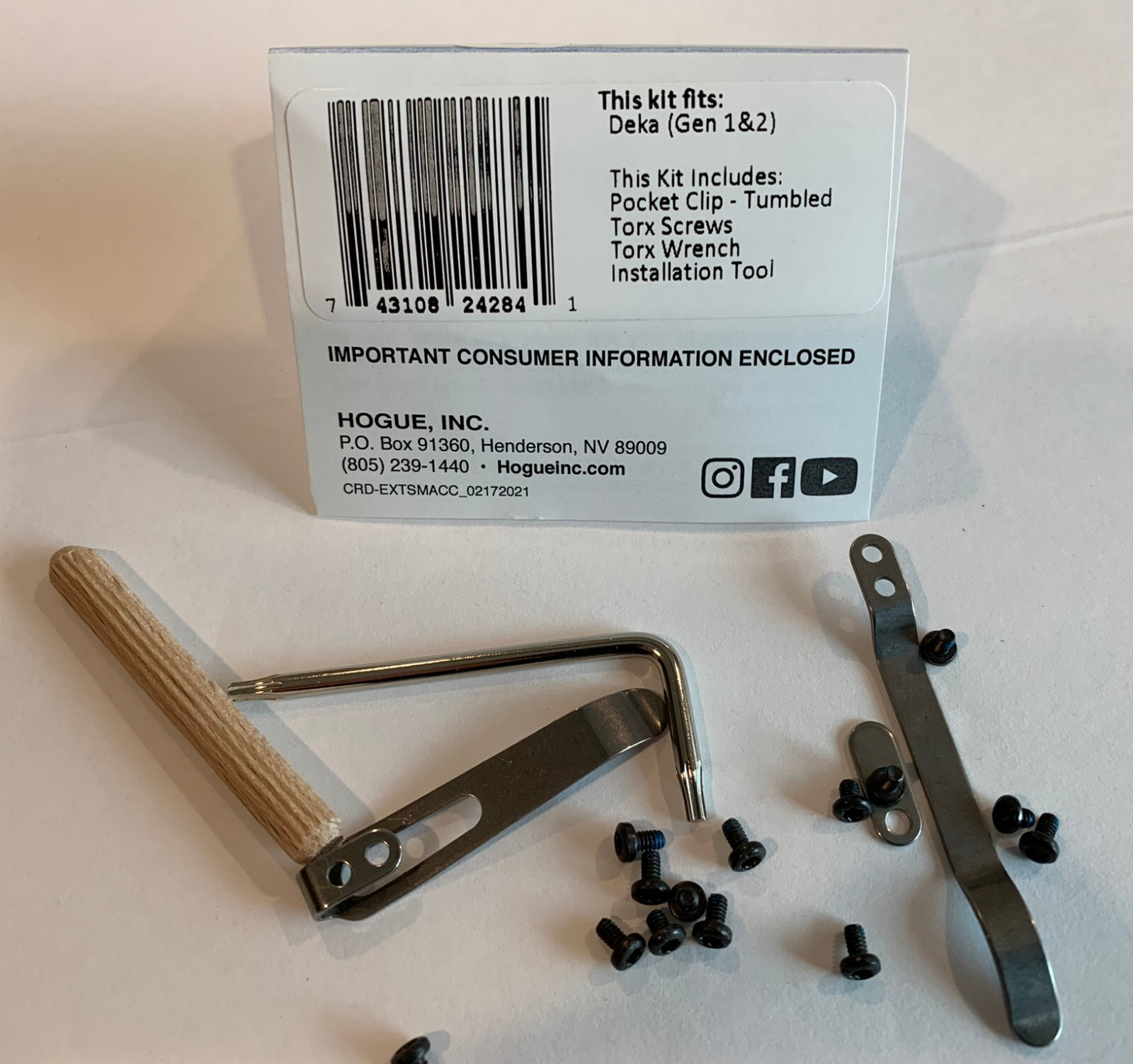 Hogue – Deka Knife Pocket Clip & Torx Screw Kit – Tumbled Finish 24284