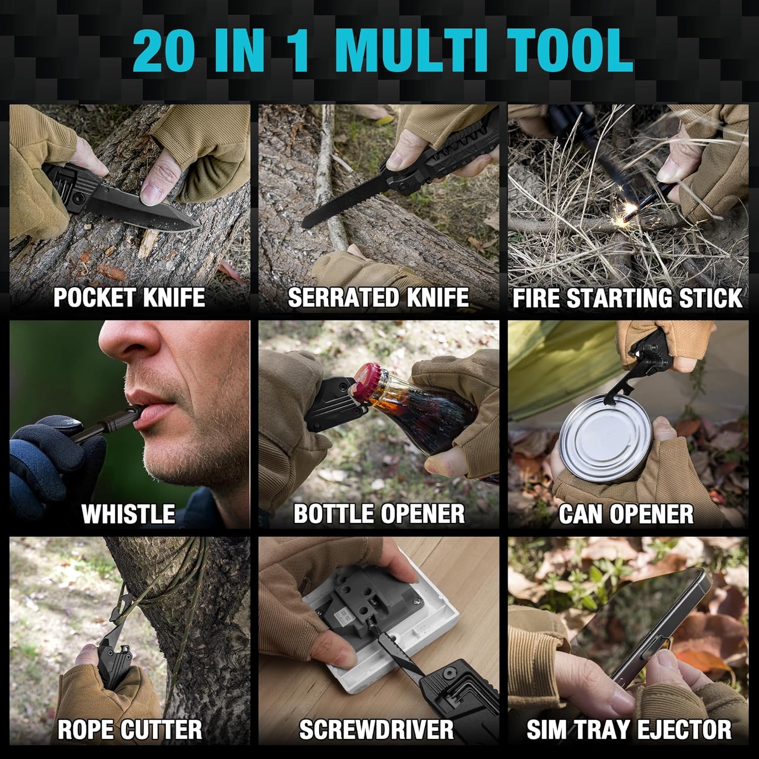 20 in 1 Multitool W/ Safety Locking Gift Men Dad W/ Pocket Knife Screwdriver Saw