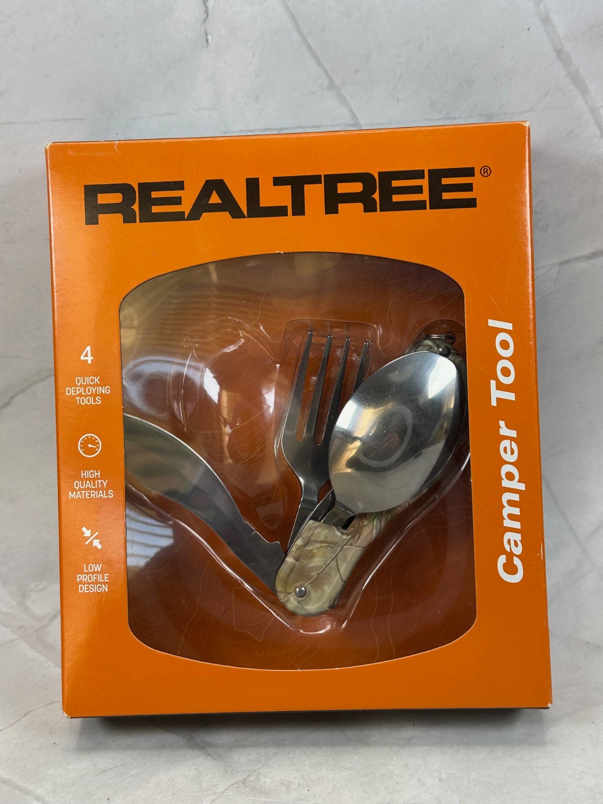 REALTREE Camper Tool Folding Utensil Set Fork Spoon Knife Bottle Opener – NEW