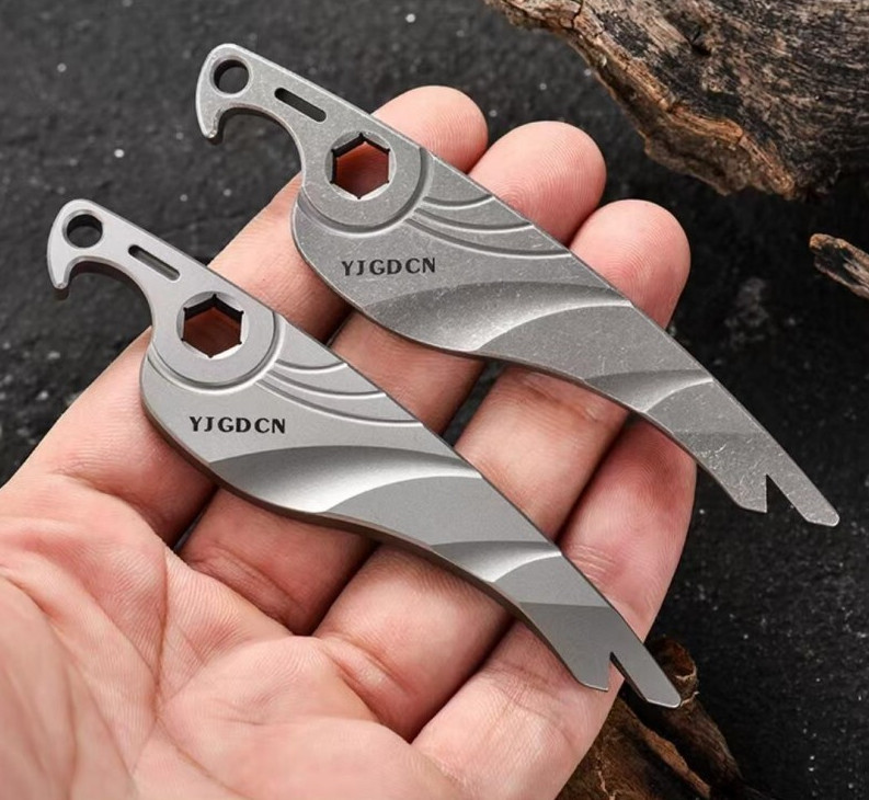 EDC Titanium Bottle Opener Pry Bar Crowbar Wrench Keychain Pocket Multi Tools A+