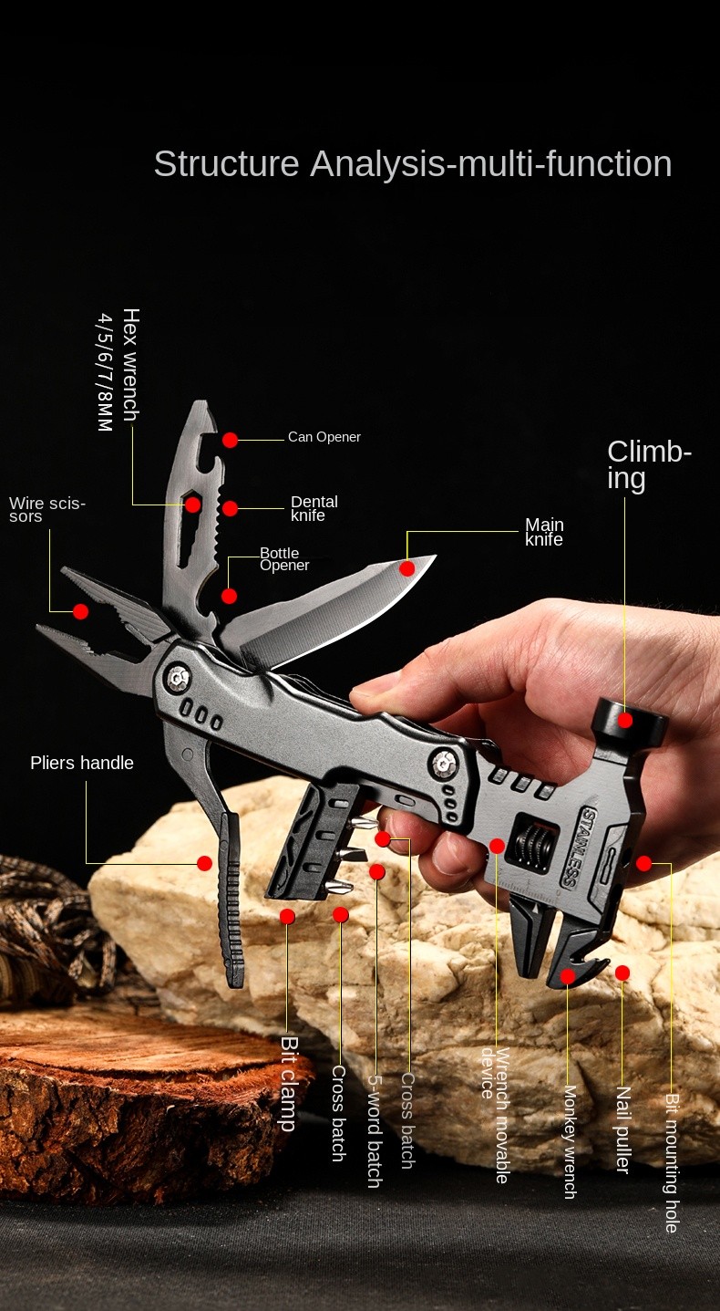Multitool Pliers Stainless Steel Claw Hammer Camping Hunting Survival Gear Kit