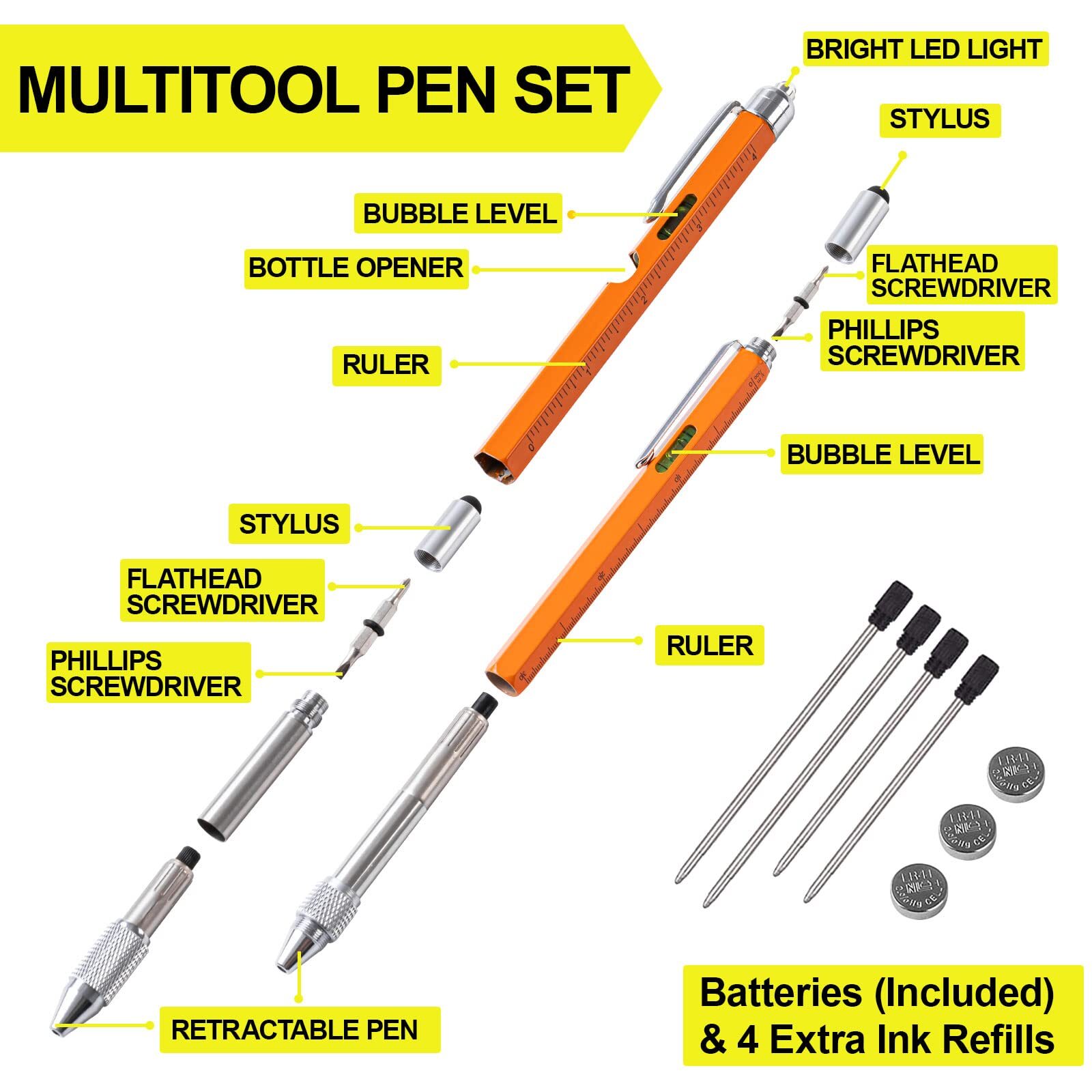 Gifts for Men Dad Him 9 in 1 Multitool Pen Set with LED Stylus Level Screwdri…