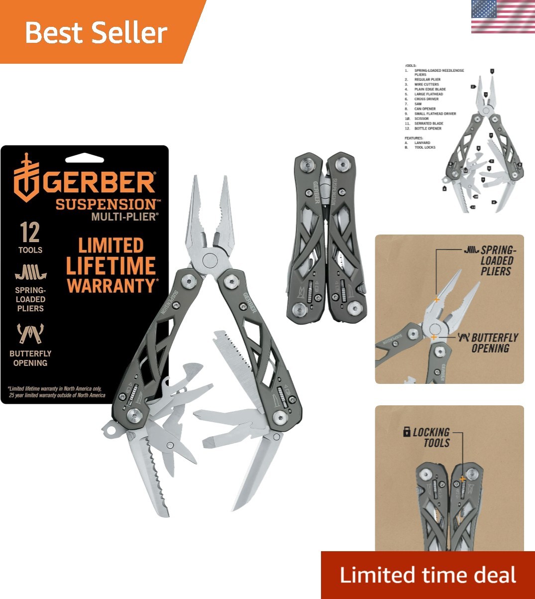 Gear Suspension 12-in-1 EDC Multi-Plier Multitool with Pocket Knife, Needle N…