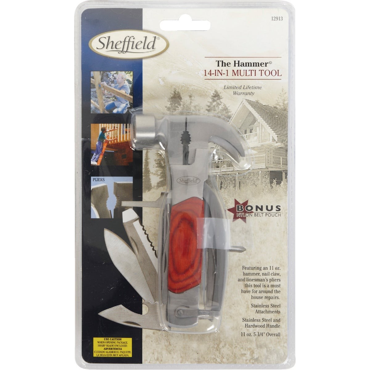 Sheffield 14-In-1 Stainless Steel & Wood Multi-Tool 12913 Sheffield 12913