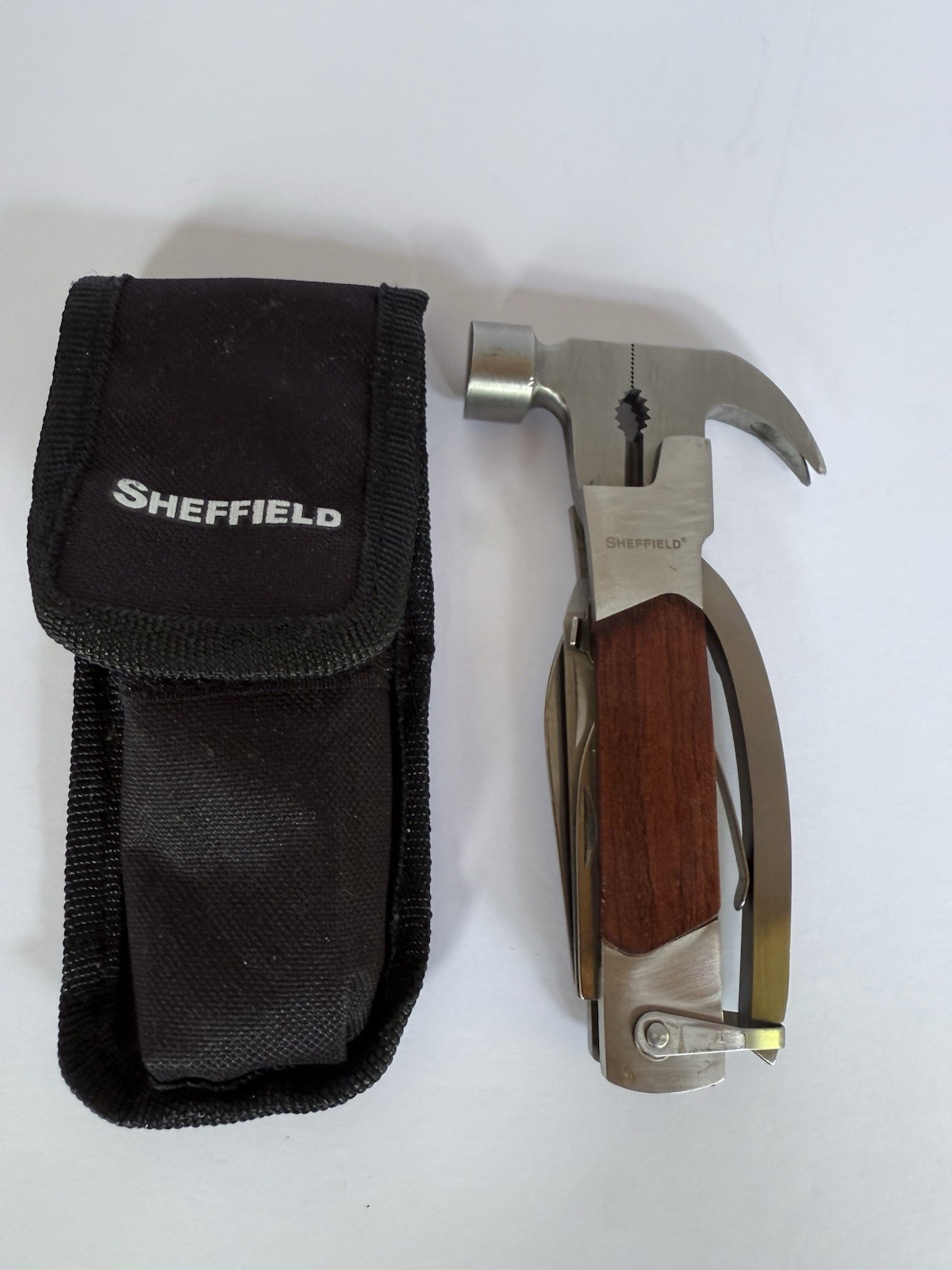 SHEFFIELD TOOLS, Hammer-Multi-tool. 14-in-1. Stainless & Wood. Nice.