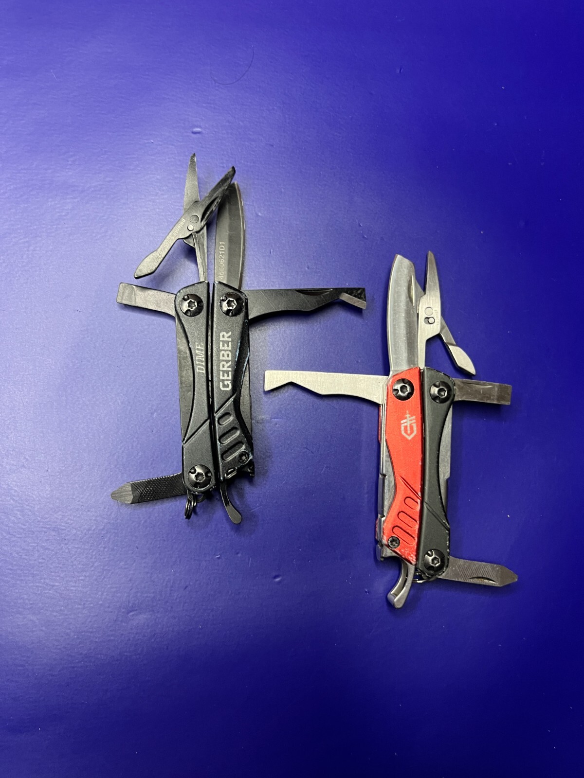 Lot of 2 Gerber Dime Multi-Tools Small Keychain Pliers Knife File Scissors